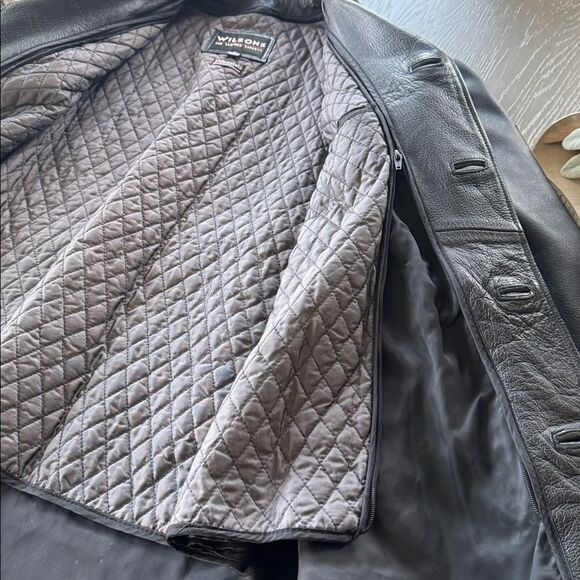 Wilson Black Genuine Leather Men's Classic Thinsulate 3M Winter Coat Size M EUC - Picture 9 of 13